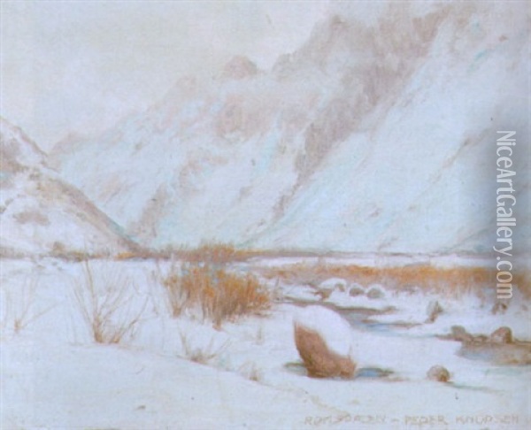 Bjerglandskab Fra Romsdalen I Norge, Vinter Oil Painting - Peder Jacob Marius Knudsen