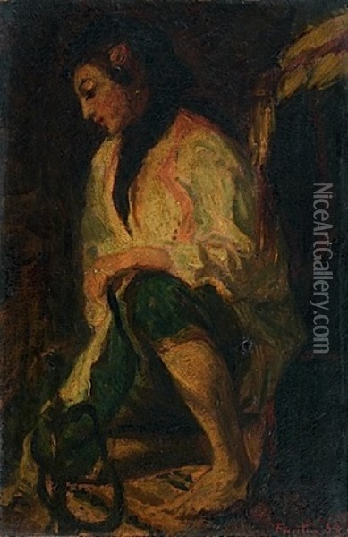 Femme Au Narguile (after Eugene Delacroix) Oil Painting - Henri Fantin-Latour