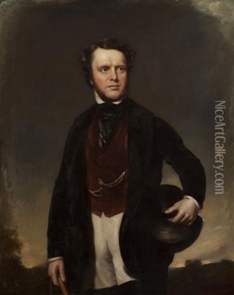 Three Quarter Length Portrait Of Alexander Graham In Riding Dress Oil Painting - John Watson Gordon