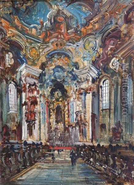 Interior In The 'wieskirche' Oil Painting - Otto Hammel