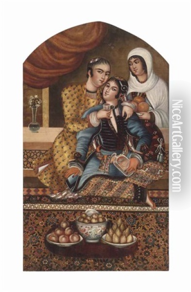 A Loving Couple Oil Painting - Muhammad Zaman III