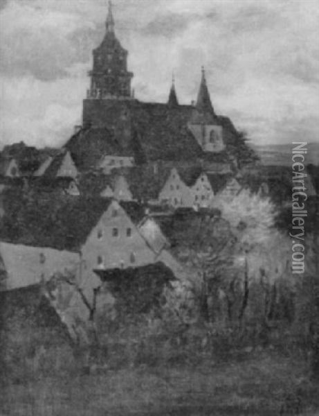 Ansicht Von Besigheim Oil Painting - Adolf Luntz