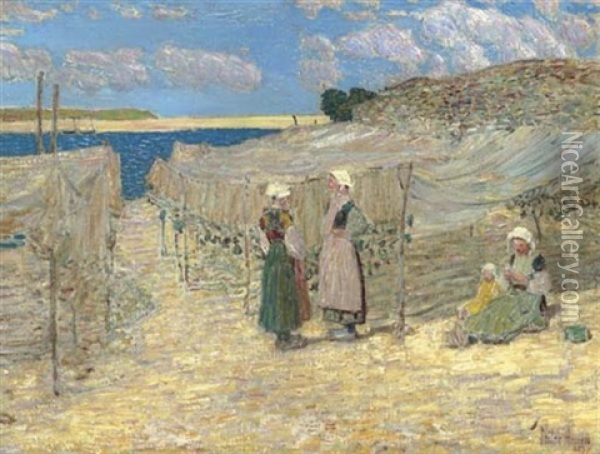 Fish Nets -- Le Pouldu, Brittany Oil Painting - Childe Hassam