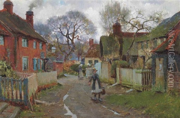 Village Scene Oil Painting - Blandford Fletcher