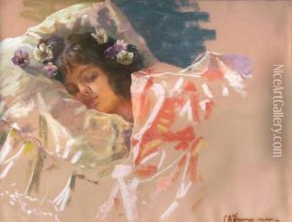 Descansando Oil Painting - Carlos Maria Herrera