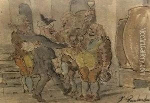 Drinkers In A Cellar Oil Painting - Thomas Rowlandson