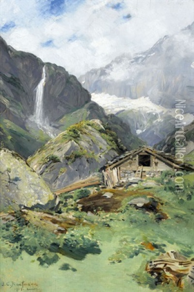 Mein Hotel Auf Der Kuhplankenalp Mit Faulenbachfall Oil Painting - Joseph Klemens Kaufmann