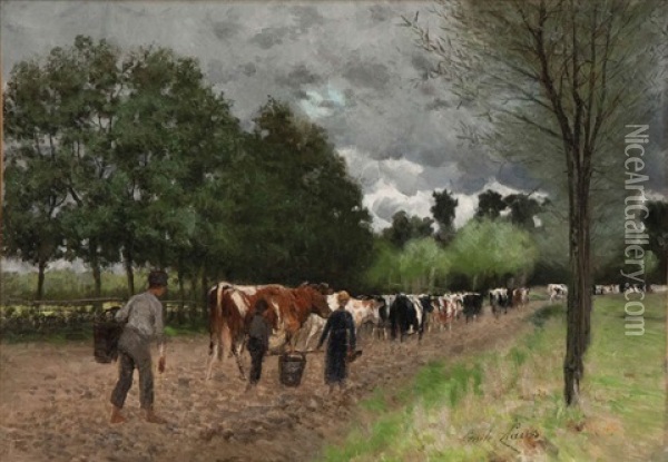 Achter De Kudde Oil Painting - Emile Claus