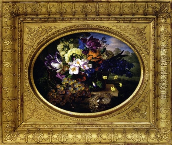 Plaque Ornee D'un Bouquet De Fleurs Oil Painting - Joseph Nigg