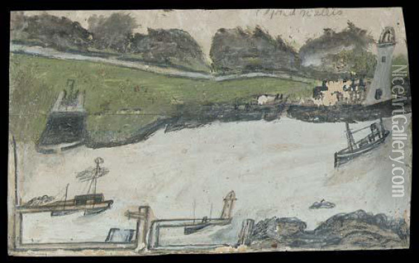 Harbour Scene With Castle And Lighthouse Oil Painting - Alfred Wallis