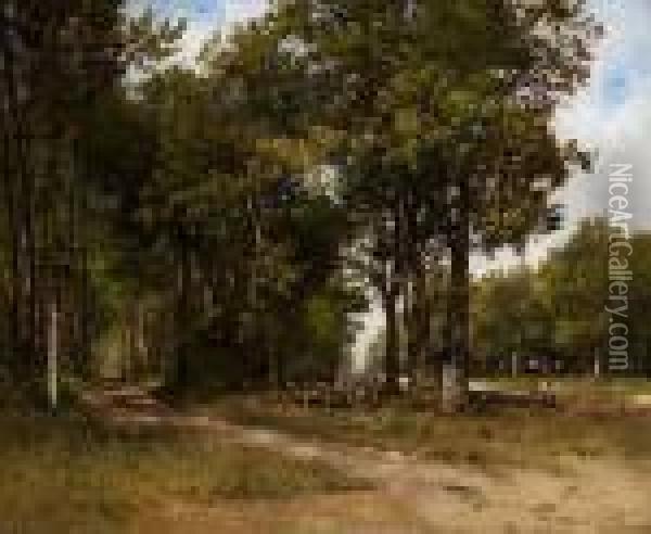 View Of A Forest With Adonkey-cart Oil Painting - Leon Richet