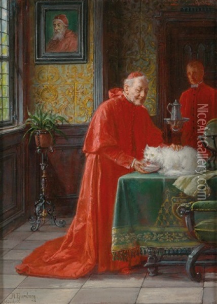 The Cardinal And The Cat Oil Painting - Adolf Humborg