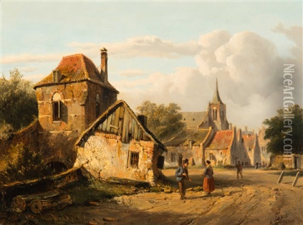 View Of A City In Summer Oil Painting - Adrianus Eversen