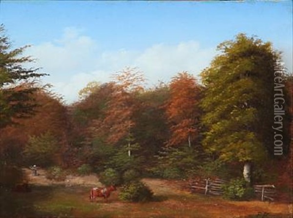 An Autumn Forest Oil Painting - Peter (Johann P.) Raadsig