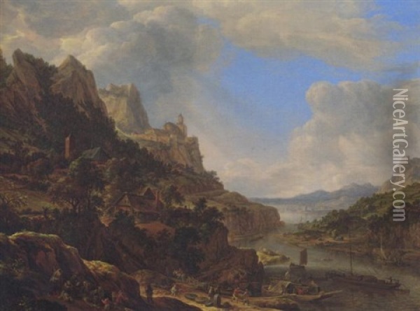 Idealisierte Rheinlandschaft Oil Painting - Herman Saftleven