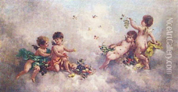 Putti In The Clouds Oil Painting - Charles Augustus Henry Lutyens