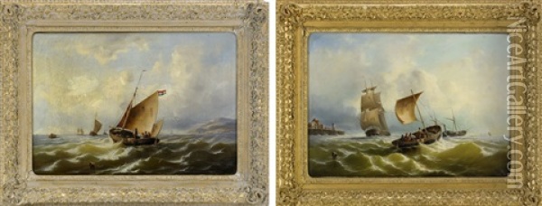 Marin Med Segelfartyg Utanfor Kust (pair) Oil Painting - Friedrich Weiss