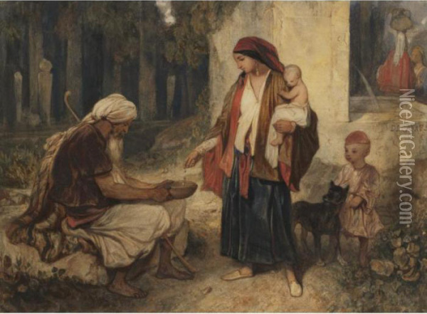 Charity Oil Painting - Alexandre Gabriel Decamps