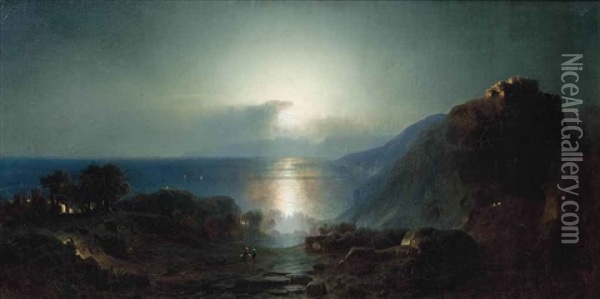 A Seascape In Moonlight Oil Painting - Julius Koehnholz