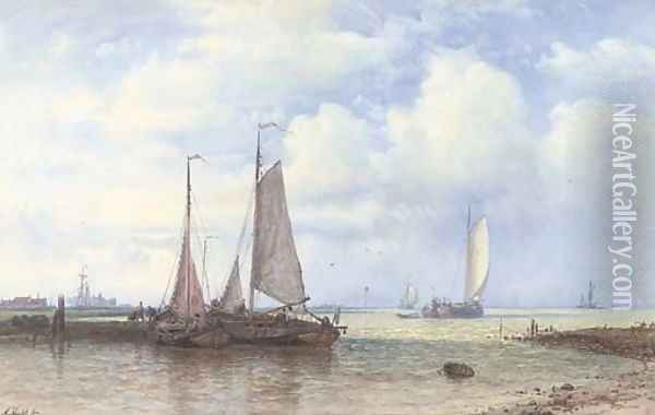 Barges on the Scheldt in the early morning light Oil Painting - Abraham Hulk Snr