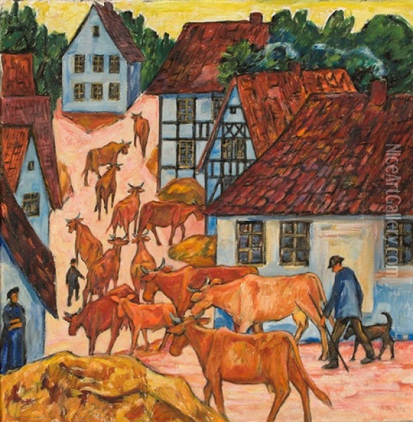 Heimkehrende Rinderherde Oil Painting - Alexander Gerbig