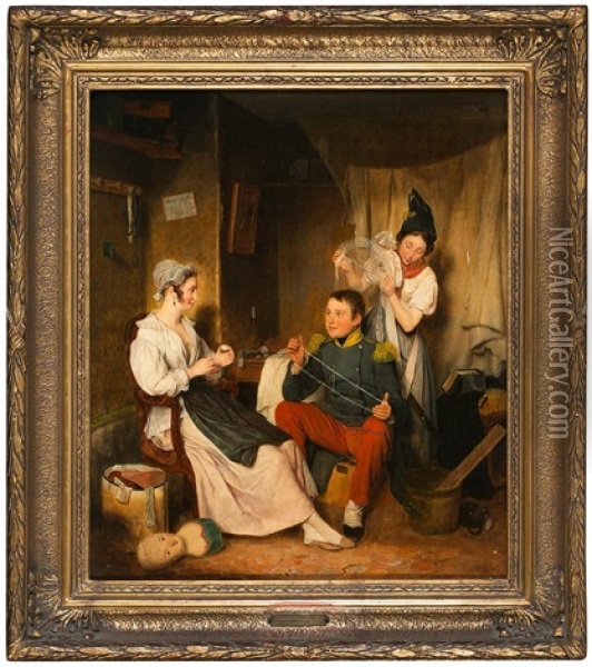 Un Soldado Con Dos Jovenes Oil Painting - Jean Alphonse Roehn