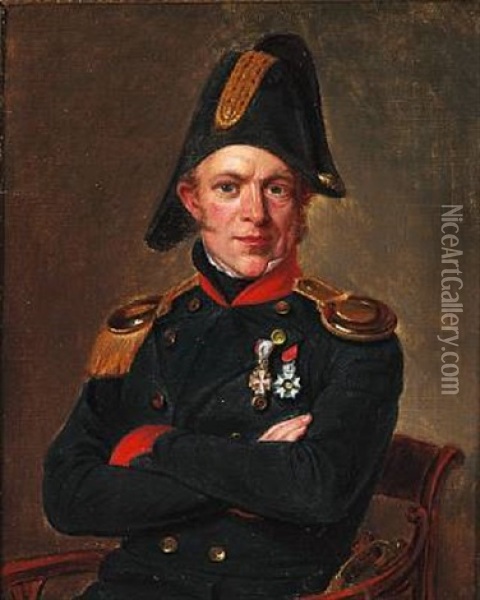 Portrait Of Naval Officer Soren Ludvig Tuxen (1790-1856) Oil Painting - Emilius Baerentzen