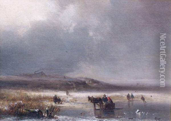 Eisvergnugen Bei Wolken Verhangenem Himmel Oil Painting - Adolf Stademann