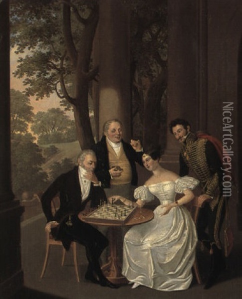 Schachspiel Auf Schloss Eichstatt Oil Painting - Louis Francois Poisson