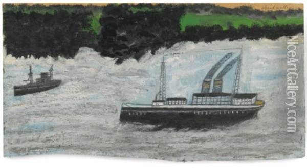 Steam Boat Oil Painting - Alfred Wallis