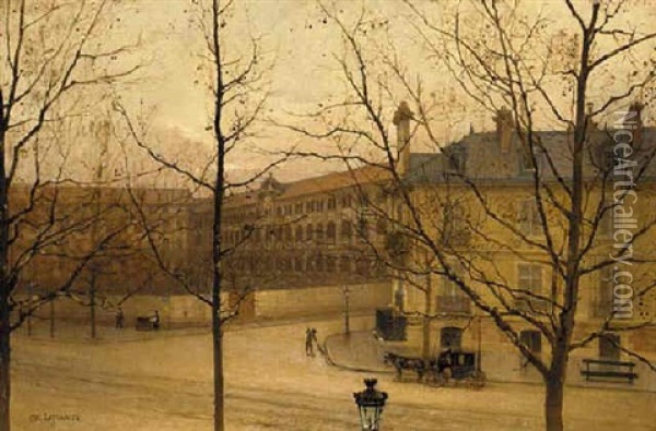 A French Street Scene In Autumn Oil Painting - Charles Laplante