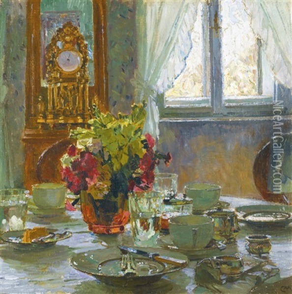 Der Fruhstuckstisch (the Breakfast Table) Oil Painting - Carl Moll