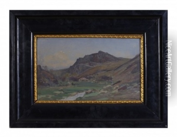 Bergslandskap Oil Painting - Karel Liebscher