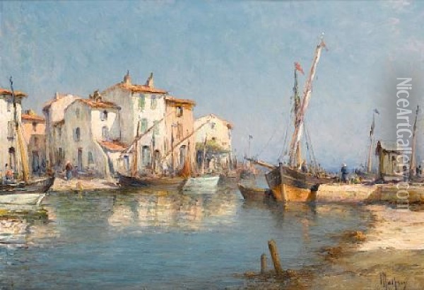 A Southern Harbour Oil Painting - Henri Malfroy-Savigny