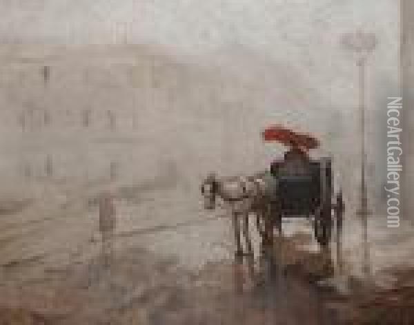 A Coach And Horse On A Rainy Day Oil Painting - Giuseppe Amisani