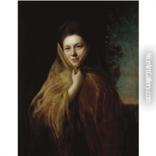 Portrait Of A Woman Wearing A Shawl Oil Painting - Nathaniel Hone the Elder