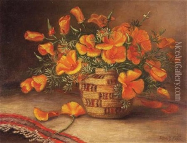 California Poppies In An Indian Basket Oil Painting - Ellen Francis Burpee Farr