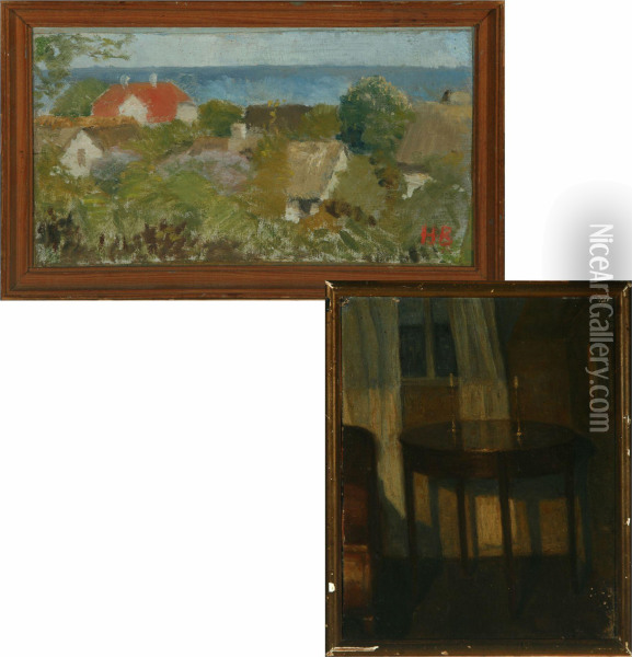 View Over The Roofs, Gilleleje And An Interior Oil Painting - Hedvig Brandt