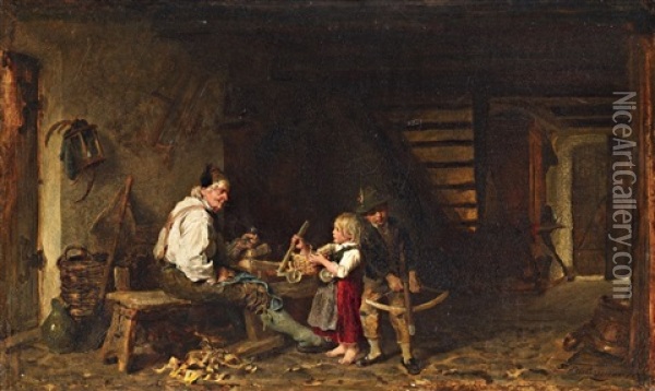 In The Carpenter's Workshop Oil Painting - Felix Schlesinger