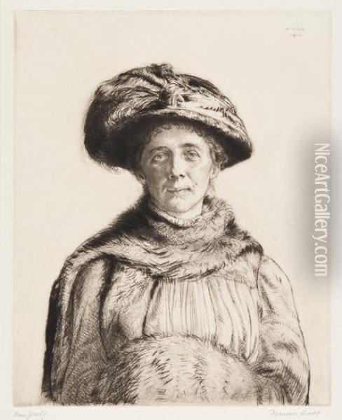 Lady In A Hat, Fur Stole And Muff Oil Painting - Francis H. Dodd