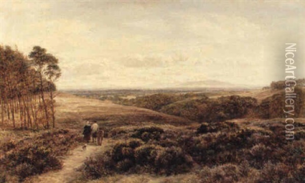 Extensive Landscape With Figures Following A Path Oil Painting - Charles Thomas Burt