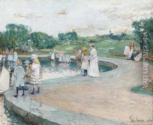 Children In The Park, Boston Oil Painting - Childe Hassam