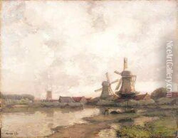 A Dutch Waterway Oil Painting - James Campbell Noble