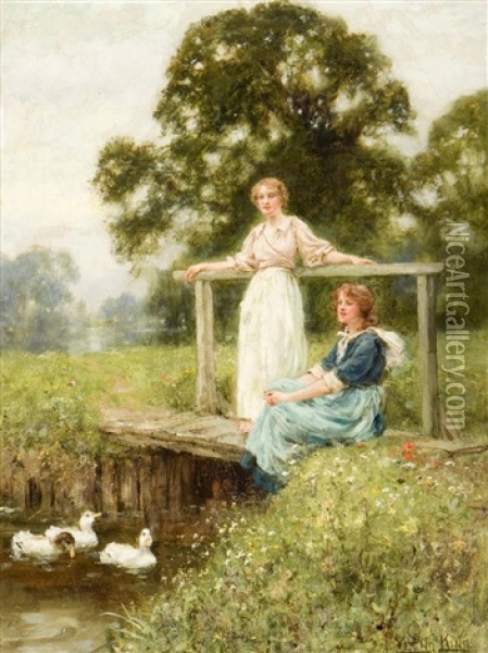 The Artist's Daughters Oil Painting - Henry John Yeend King