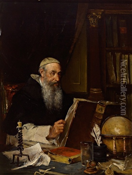Pater Prior In Der Klosterbibliothek Oil Painting - Franz Reichardt