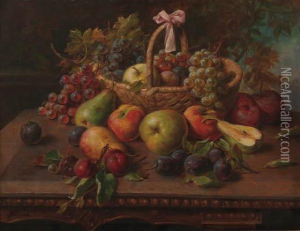Still-life With Fruit Oil Painting - Hans Zatzka
