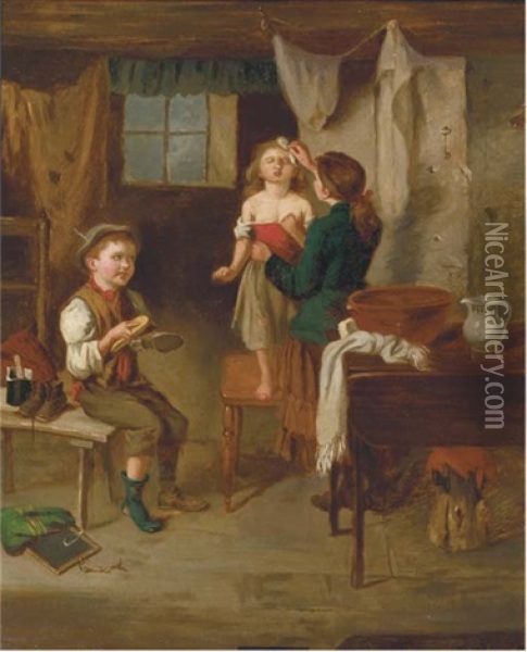 Preparing For School Oil Painting - Erskine Nicol