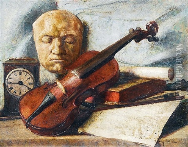 Stilleben Mit Geige Oil Painting - Eugenie Hautier