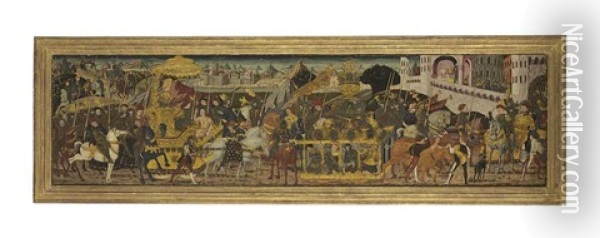 The Triumph Of Alexander The Great: A Cassone Front Oil Painting -  Giovanni di Ser Giovanni (Scheggia)