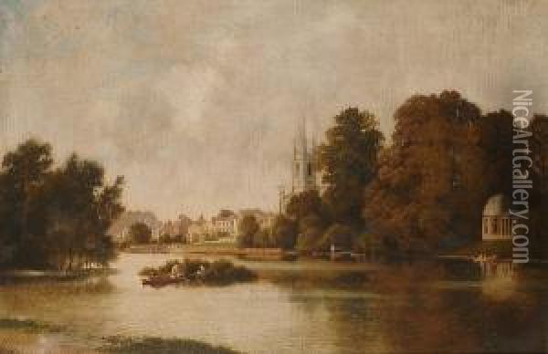 Hampton On Thames, With Garricks Temple Oil Painting - John Mulcaster Carrick